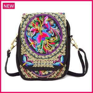 Handmade Embroidered Canvas Crossbody Bag Mini Shoulder Bag for Women